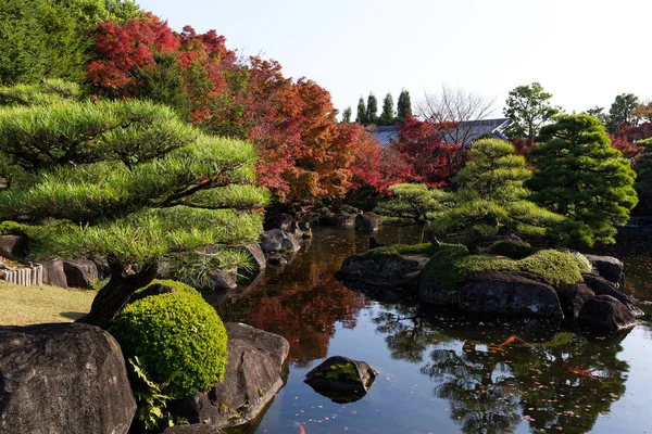 Ιαπωνικό κήπο με κόκκινο σφενδάμνου φύλλωμα — Φωτογραφία Αρχείου