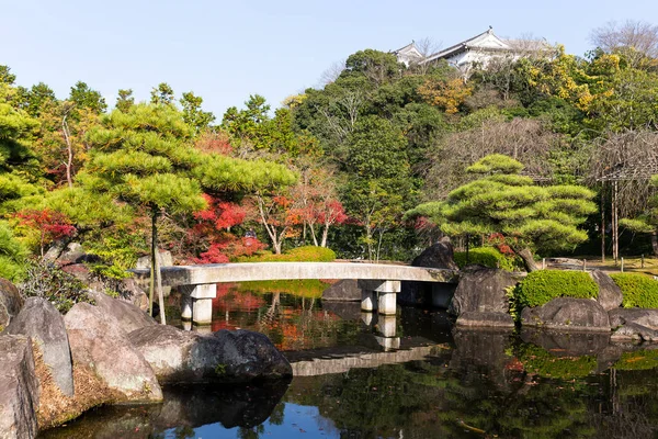 Jardín de otoño con estanque en Japón — Foto de Stock