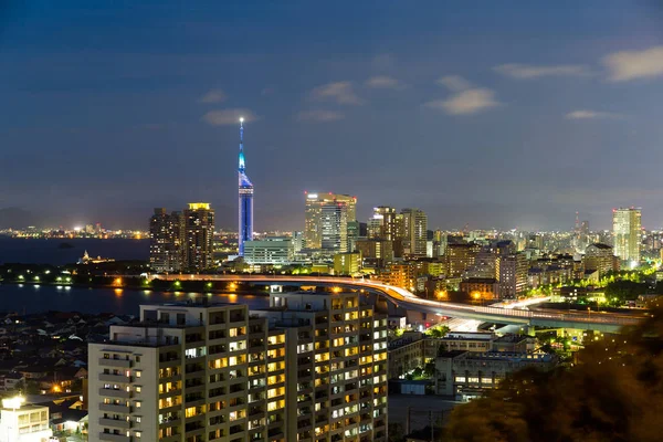 Fukuoka město v noci — Stock fotografie