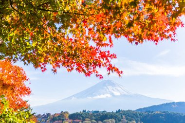 MT Fuji sonbahar Gölü Kawaguchiko görünümünden içinde