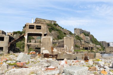 Terk edilmiş Gunkanjima Island, Japonya