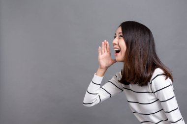 Excited woman shout out clipart