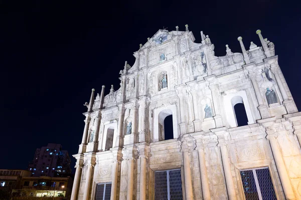 Ruins St. Paul Church in Macau city at night — Stock Photo, Image