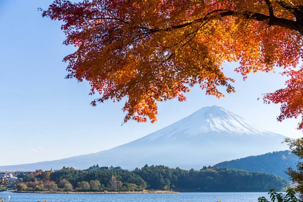 A Lake Kawaguchi Fuji és juhar fa — Stock Fotó