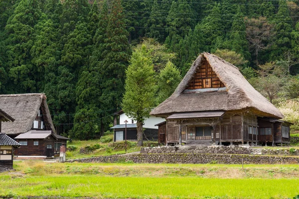 Dřevěné starých domů ve vesnici Shirakawago — Stock fotografie