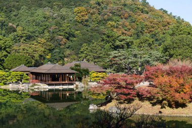 Japonya'nın geleneksel Ritsurin Bahçe 
