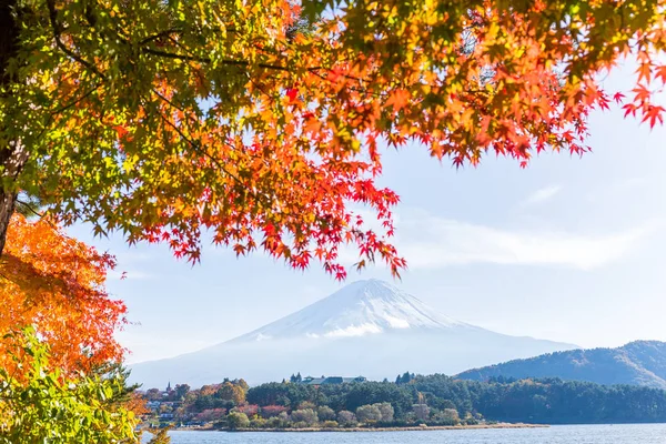 ทะเลสาบคาวากุจิและภูเขาไฟฟูจิในฤดูใบไม้ร่วง — ภาพถ่ายสต็อก
