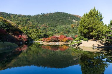 Geleneksel Japon Ritsurin Bahçe sonbaharda