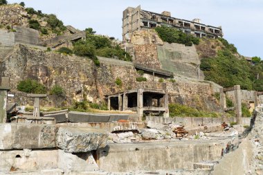 Terk edilmiş Gunkanjima Island, Japonya