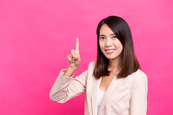 Mulher de negócios com o dedo aponte para cima — Fotografia de Stock