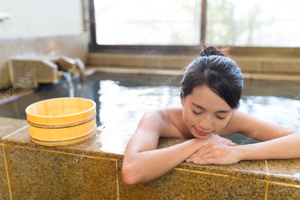 Woman enjoy hot springs 