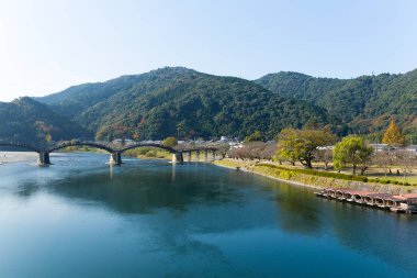Japonya ahşap yaya Kintai Köprüsü