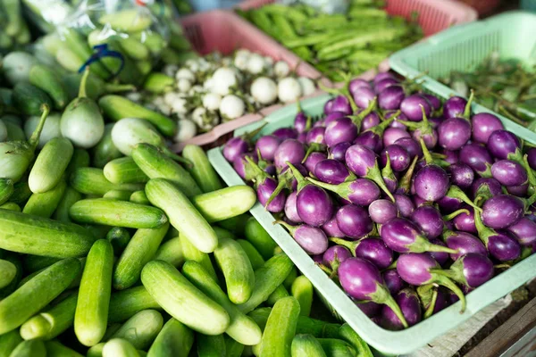 Verduras frescas en el mercado húmedo — Foto de Stock