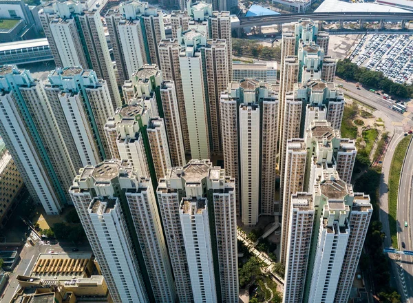 Ovanifrån av skyskrapor i Hong Kong city — Stockfoto