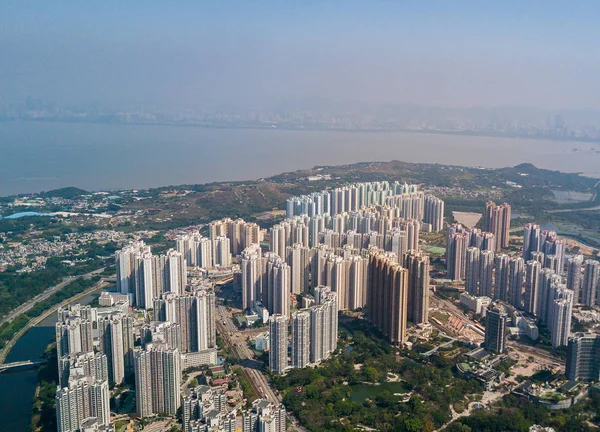 Vista aérea del paisaje urbano de Hong Kong — Foto de Stock