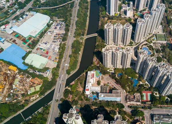 Vista aérea del horizonte de Hong Kong — Foto de Stock