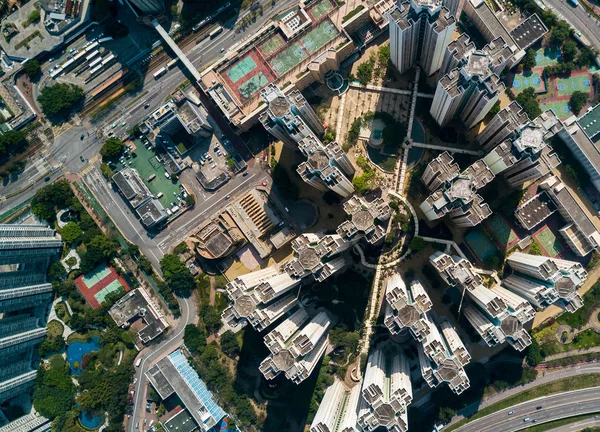 Letecký pohled na město v Hong Kongu — Stock fotografie