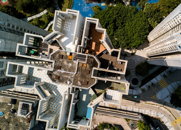 Aerial view of tall building in Hong Kong