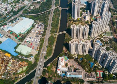 Top view of buildings in Hong Kong clipart