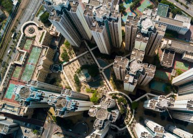 Hong Kong şehir merkezinin Üstten Görünüm
