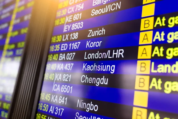 Departures display board at airport terminal