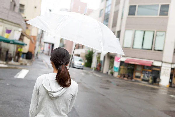 Femme tenant parapluie dans la ville d'Hiroshima — Photo