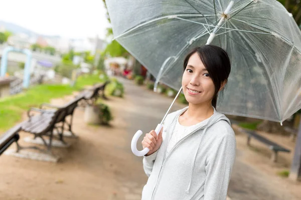 Femme tenant parapluie dans la ville d'Hiroshima — Photo