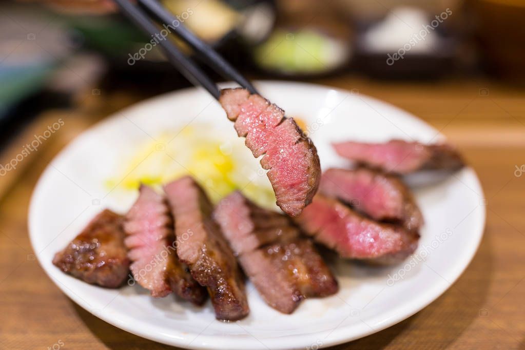 Grilled Japanese beef on plate 