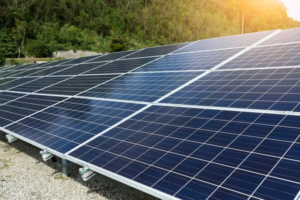 Solar panels with sun flare — Stock Photo, Image