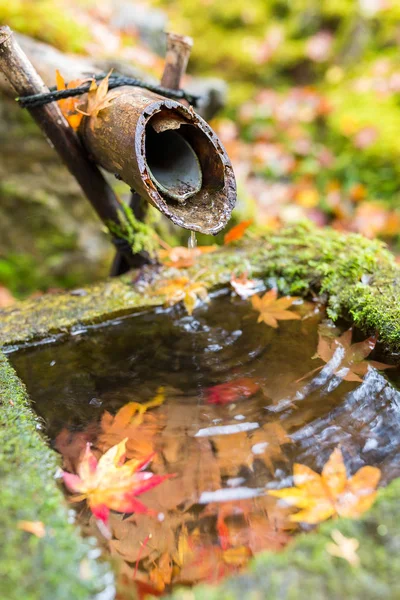 Water bamboo fountain in autumn season — Stock Photo, Image