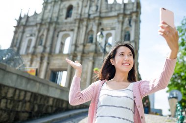 Kadını kabul selfie Macao şehirde
