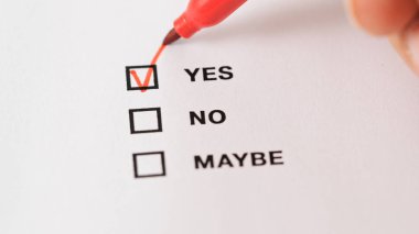 Onay kutusunu Evet Hayır Belki 