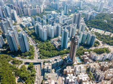 Hong Kong şehrinin Üstten Görünüm 