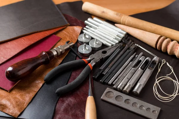 Lederen Crafting Diy Tools Plat Leggen — Stockfoto