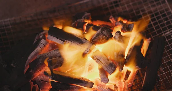 Fogo Carvão Para Churrasco Perto — Fotografia de Stock