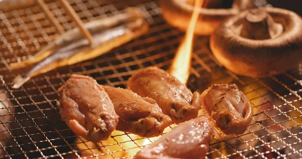 Food on barbecue fire close up — Stock Image Food Barbecue Fire Close Royalty Free Stock Photos