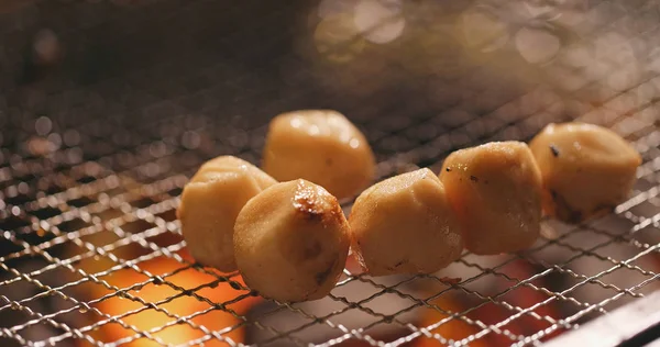 Barbecue time, grilling for fish balls — Stock Image Barbecue Time Grilling Fish Balls Royalty Free Stock Images
