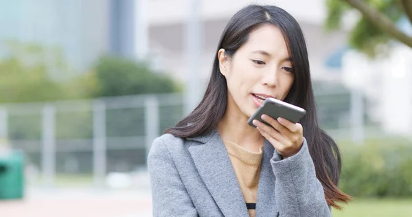 Woman Sending Audio Message Cellphone — Stock Photo, Image