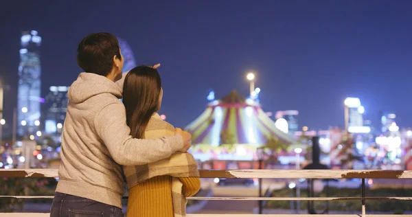 Couple Watching Night View Hong Kong City — Stock Photo, Image