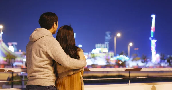 Couple Looking Tourist Attraction View Hong Kong Night — Stock Photo, Image