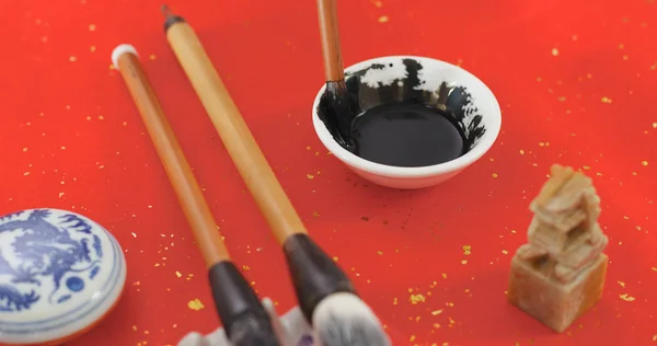 Writing Chinese calligraphy tools on the table