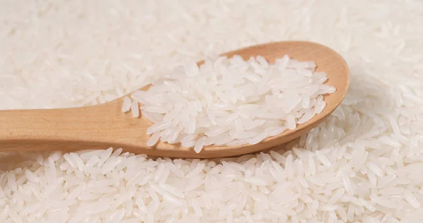 Uncooked White Rice Spoon — Stock Photo, Image