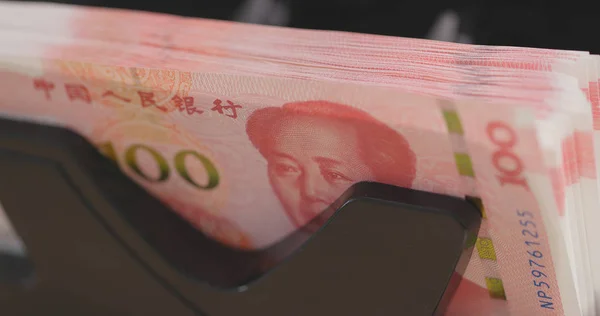 Billetes Cien Rmb Máquina Contadora — Foto de Stock