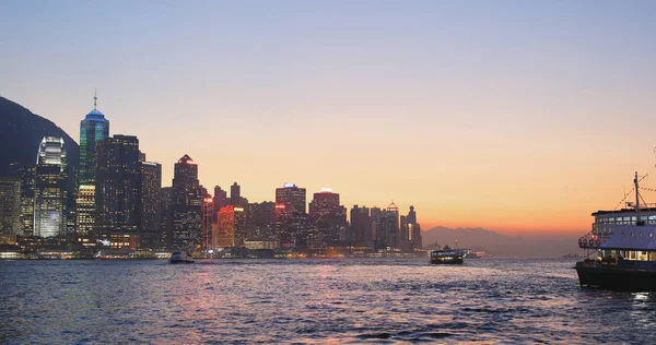 Victoria Harbour Hong Kong January 2018 Hong Kong Sunset — Stock Photo, Image