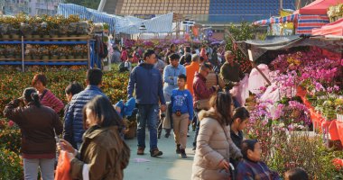 Tsuen Wan, Hong Kong - 13 Şubat 2018: ay yeni yıl Hong Kong için geleneksel Çin Fuarı