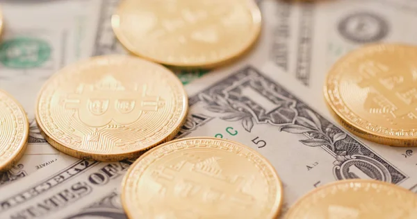 Bitcoins Sur Usd Billets Banque Fermer — Photo