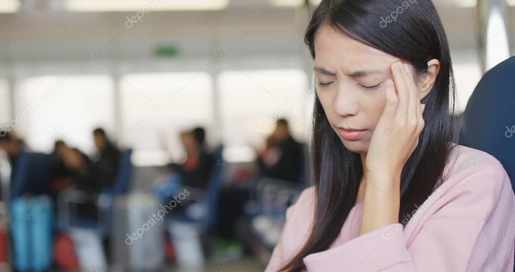 Woman suffer from sea sick on ferry 