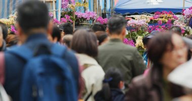 Victoria Park, Hong Kong - 14 Şubat 2018: Hong Kong ay yeni yıl adil Victoria Park, geleneksel Çin pazarı 