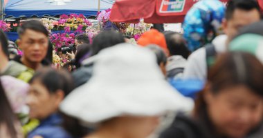 Victoria Park, Hong Kong - 14 Şubat 2018: Hong Kong ay yeni yıl adil Victoria Park, geleneksel Çin pazarı 