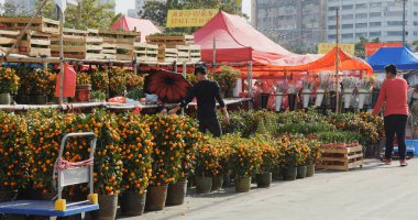 Yuen uzun, Hong Kong - 13 Şubat 2018: geleneksel ay yeni yıl sokakta adil 